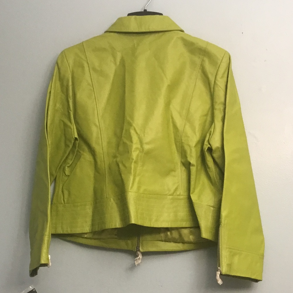 TERRY LEWIS Green Leather Cropped Jacket with Zipper - Picture 4 of 16